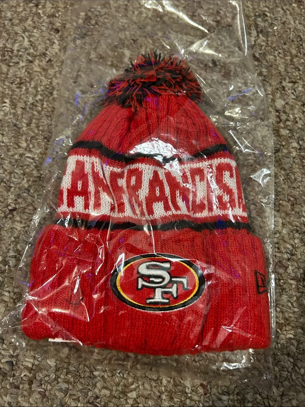 San Francisco 49ers Red Pom Beanie Hat - Kids Accessories